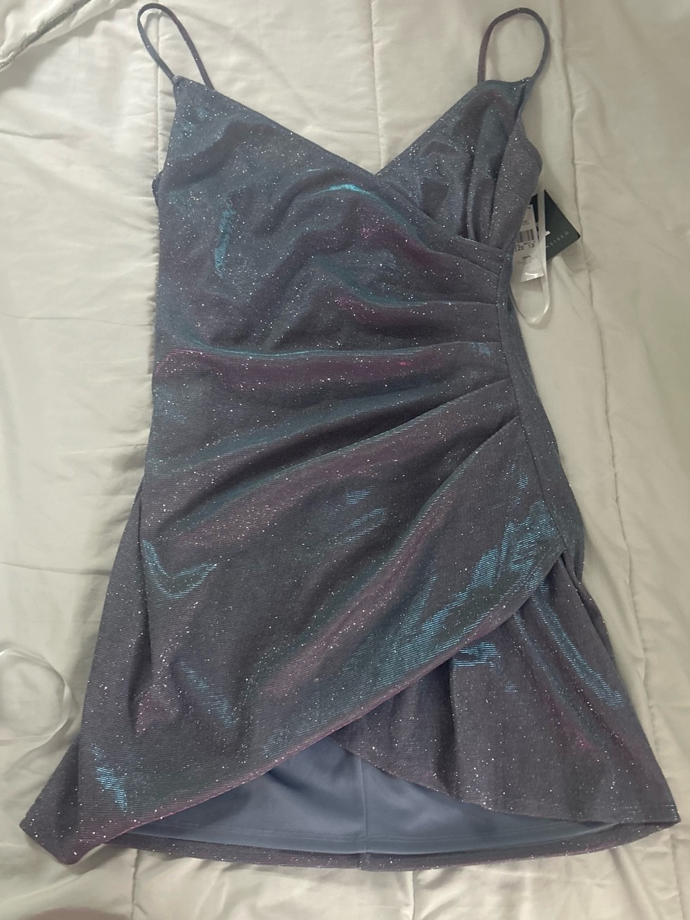 Sparkle Iridescent Blue-Purple Wrap Dress - San Francisco